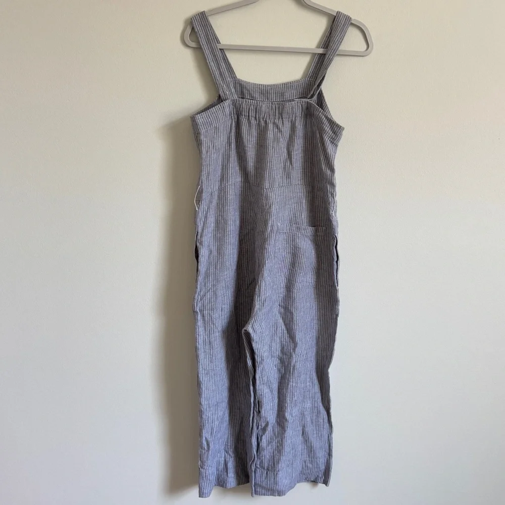 Everlane Linen Jumpsuit Square-neck Size 0 Striped Blue Summer Beach
